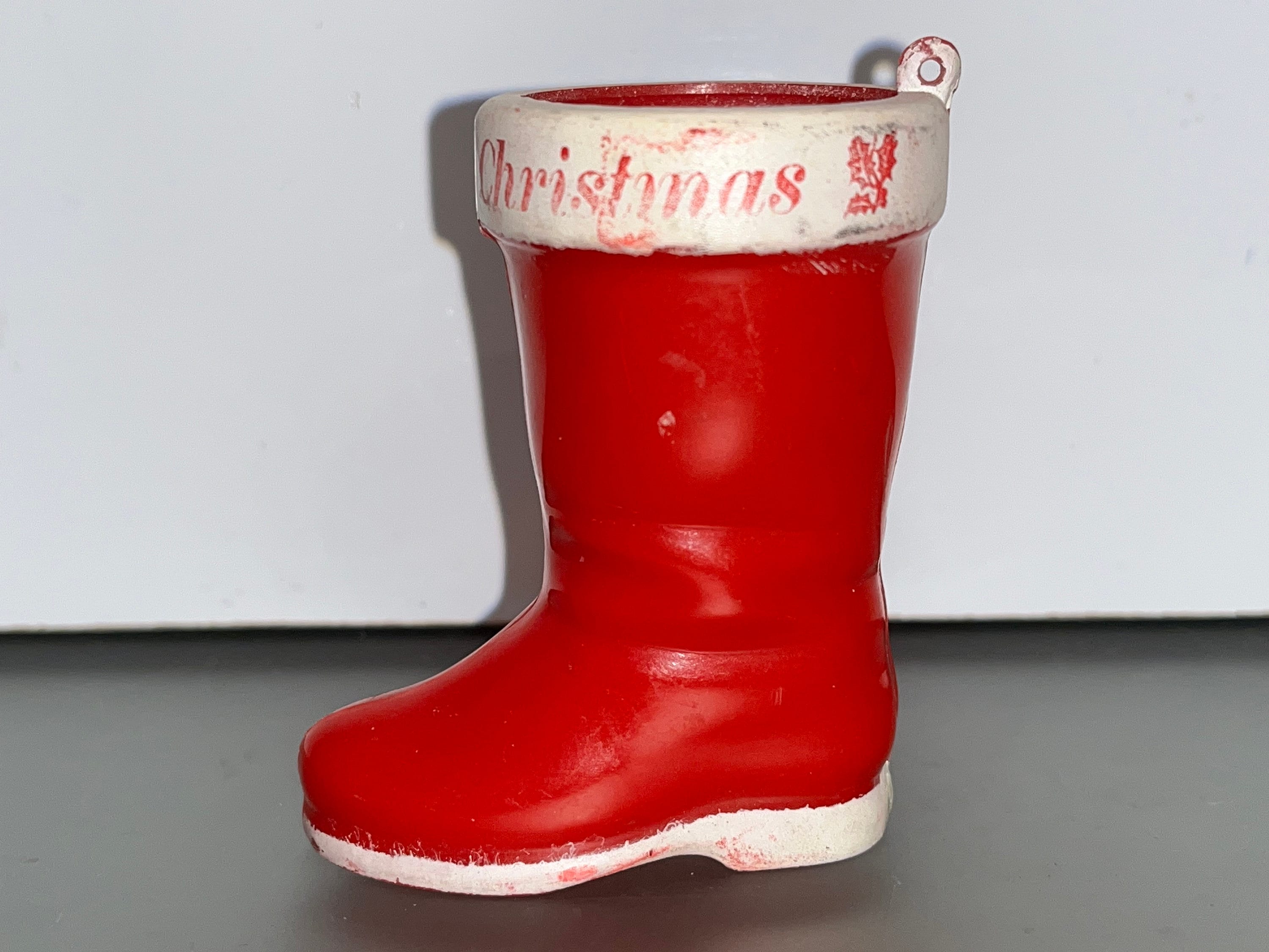 Antique Plastic Rosbro Santa Boot, Vintage Rigid Plastic Christmas