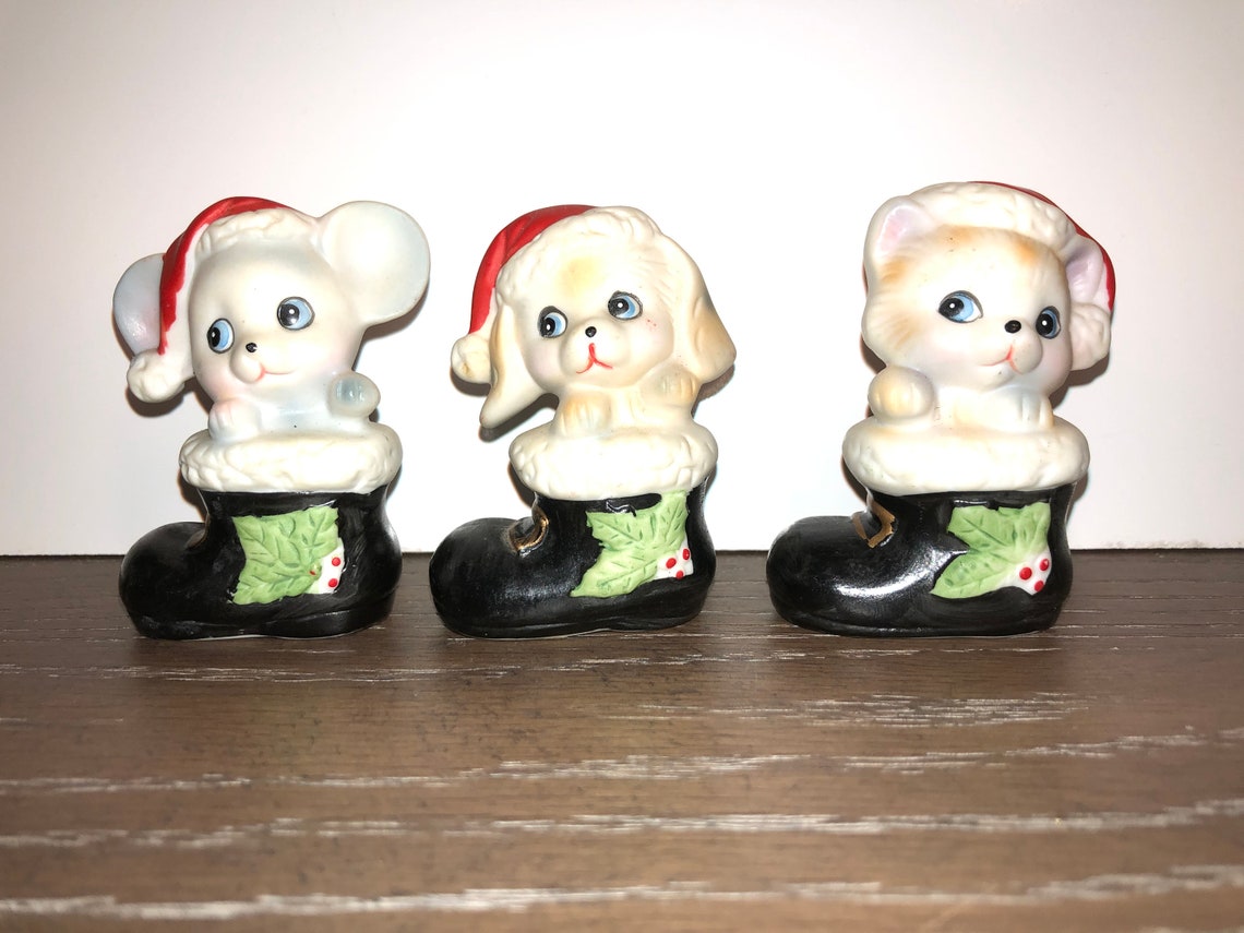 Set of Vintage Homco Christmas Figures Christmas Animals Etsy