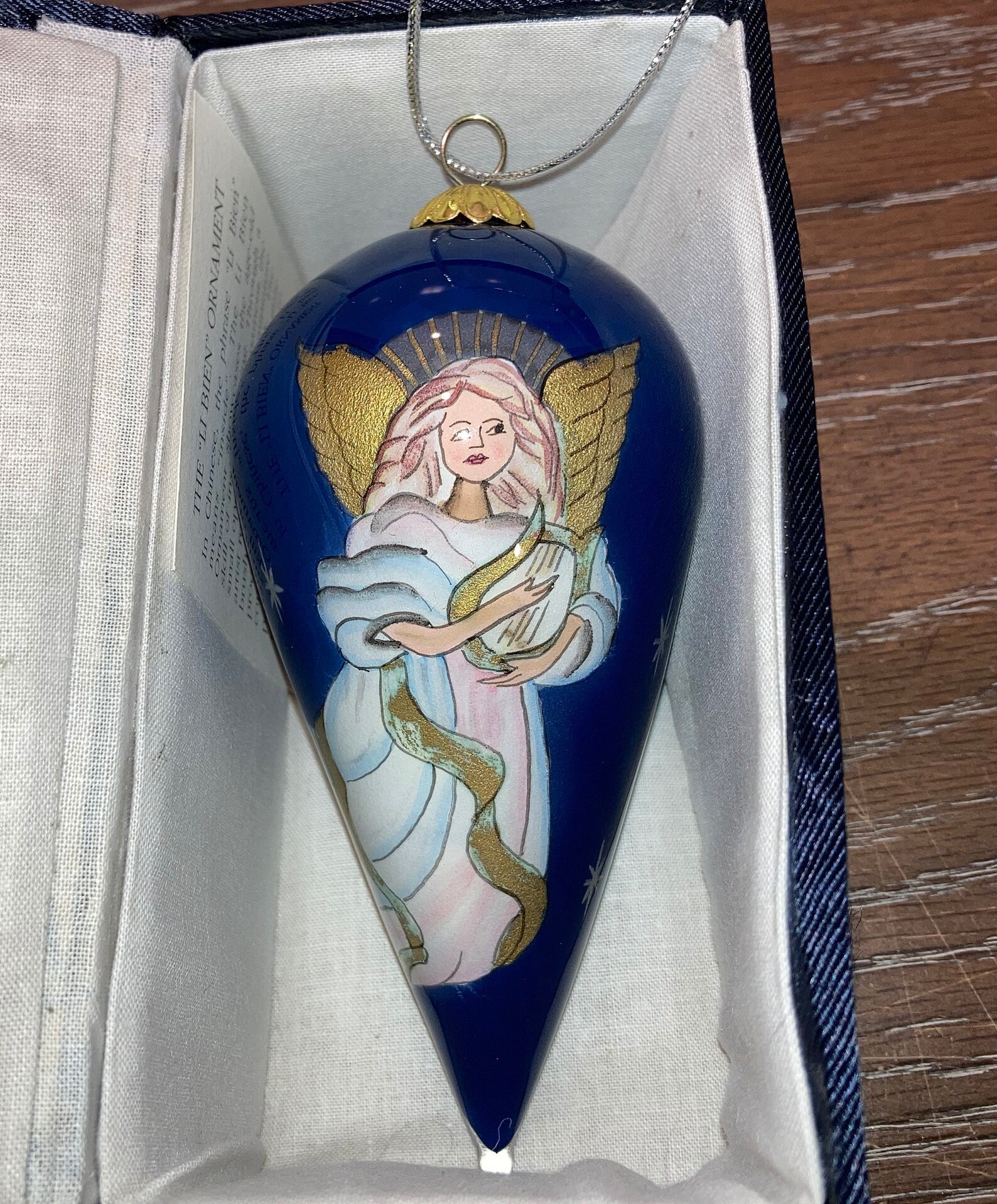 Li Bien White Angel Ornament Hand Painted Glass Beautiful Etsy