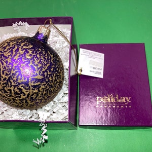 Poliday Purple Gold Ornament, Purple Gold Texture Ornament, Ornament Ball Purple Gold, Made in Poland 3" Ornament, New in Box with Tags