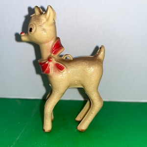 Vintage Plastic Reindeer Ornament, Rudolph Reindeer Ornament, Early Plastic Reindeer, Vintage 3 1/2&quot; Reindeer, Christmas Village Reindeer