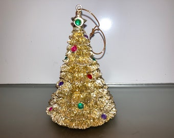 Vintage Gold Metal Rhinestone Tree, Avon Rhinestone Christmas Tree, 4" Gold Christmas Tree, Christmas Tree Decoration, Gold Tree Ornament