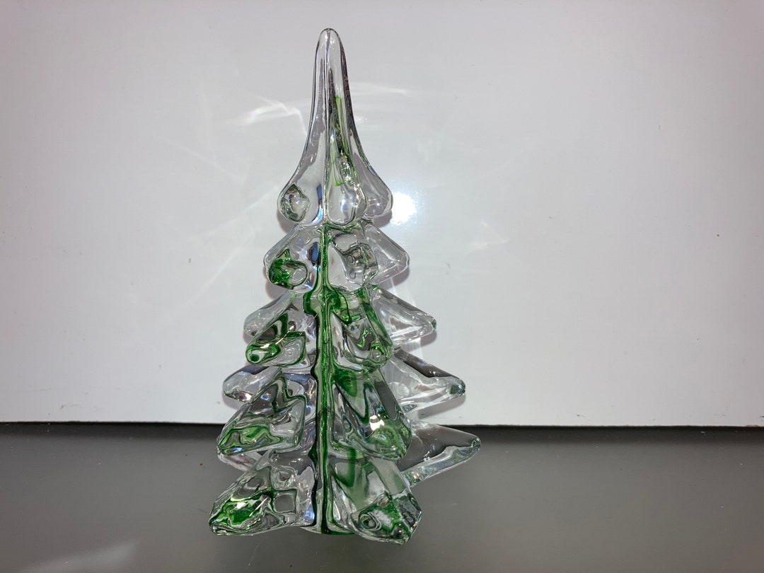 Glass Tree Shape Vintage Art Glass 5 1/2 Clear Green Christmas Tree, Vintage Green ...