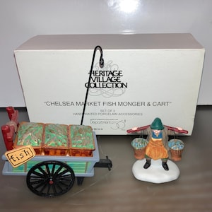 ヴィンテージ Dept 56 58149、Dept 56 チェルシーマーケット 魚屋とカート、箱入り、Dept 56 ヘリテージビレッジ、Dept 56 魚屋カート、Dept 56 魚