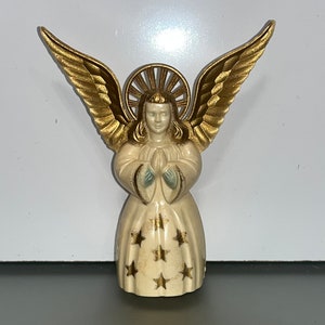 Vintage Celluliod Angel, Beige Plastic Angel, Plastic Angel Light Cover, Vintage Angel Gold Stars, Plastic Standing Nativity Angel Figure