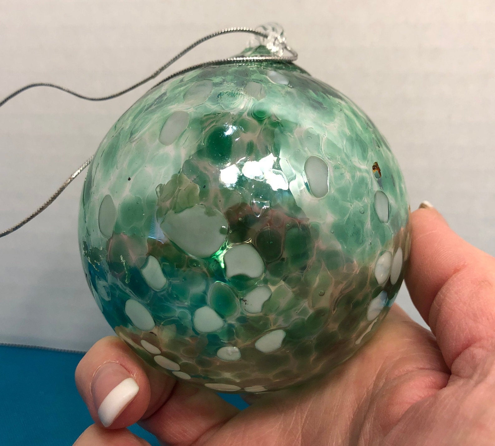 Studio Art Glass Ornament Green Confetti Blown Glass Etsy