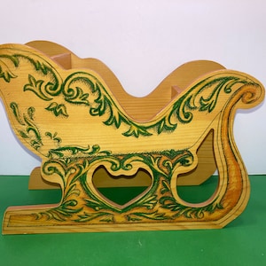 Vintage Wooden Sleigh, Vintage Painted Wooden Sleigh, Tole Painted Wooden Sleigh, 9 1/2&quot; Long Santa Sleigh, Handmade Sleigh, Mint