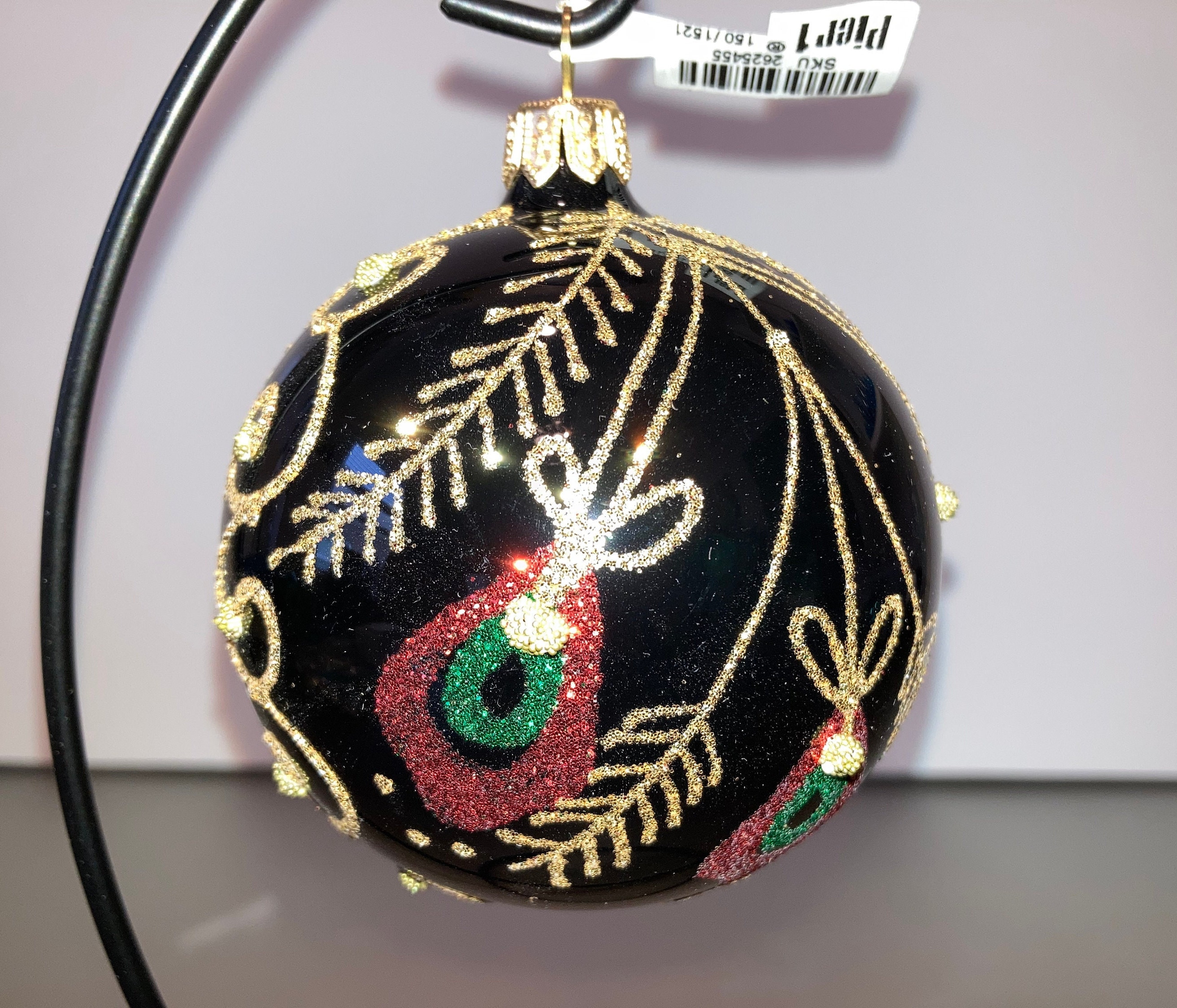 Pier1 Peacock glass ornament  see photos brand new 