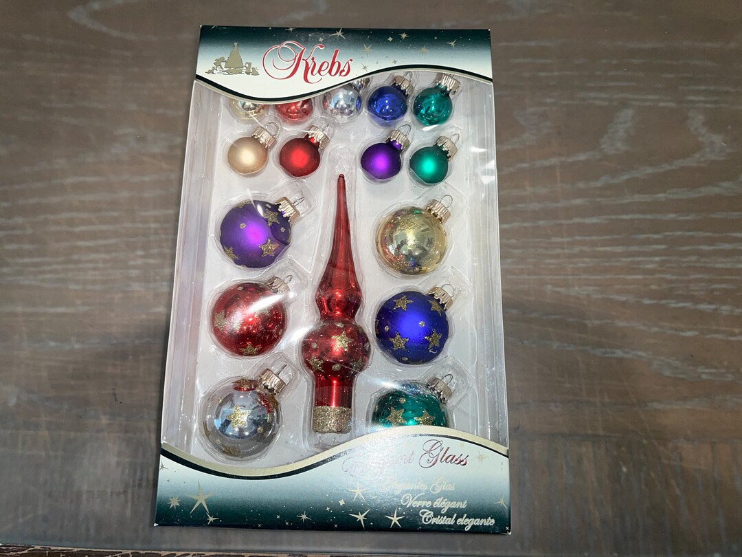 16 Piece Krebs Ornament Set, Krebs Gold Glitter Red Tree Topper, Krebs 5 Mini Tree Topper, Krebs