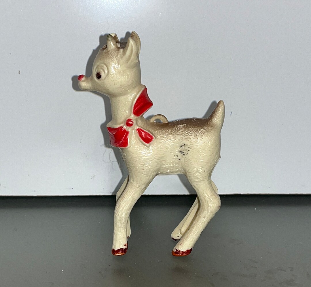 Vintage White Plastic Reindeer Ornament Early Plastic White Etsy