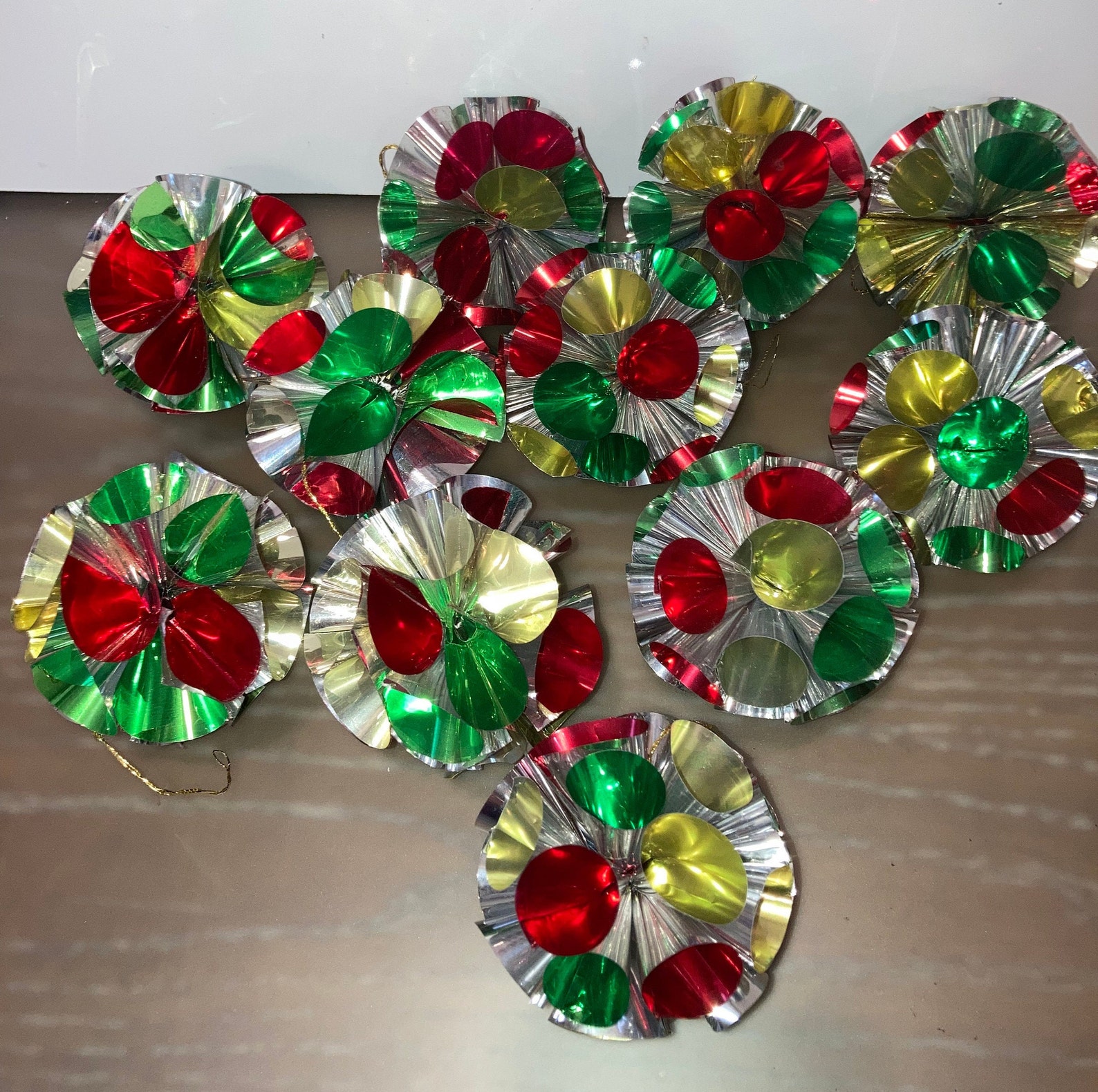 11 Vintage Foil Pom Pom Ornaments Pom Pom Ornaments Mid Etsy