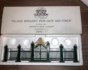Vintage Dept 56 55140, Dept 56 Wrought Iron Gate and Fence, Dept 56 Gate, Dept 56 Black Fence, Dept 56 Village Wrought Iron Fence, in Box