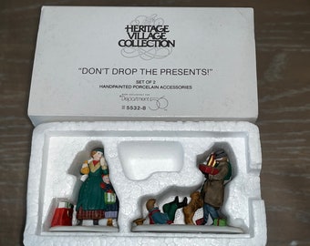 Dept 56 55328, Dept 56 Heritage Village, Dept 56 Don't Drop the Presents, Dept 56 Figures, Vintage Dept 56 Presents, Dept 56 in the Box