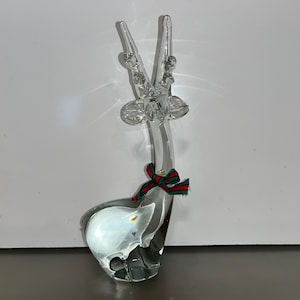 Vintage Art Glass Christmas Reindeer, 9 1/2&quot; Crystal Reindeer Figure, Glass Christmas Reindeer, Signed Enesco Clear Reindeer Figure,Ear CHIP