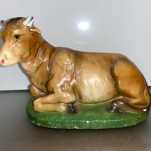 Vintage Nativity Cow, Vintage Plaster Cow Figure, Nativity Cow Animals, 5 1/2&quot; Nativity Cow, Jumbo Nativity Figures, Cow, Chippy