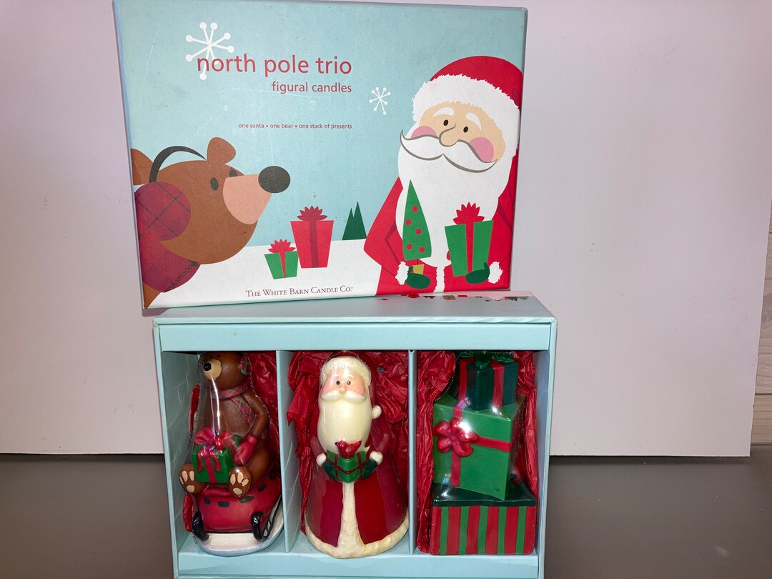 White Barn Christmas Candle Set, Santa Claus Christmas Candle, Gift