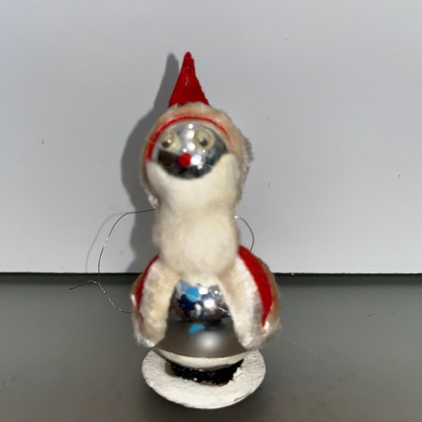 Vintage Japan Google Eyed Santa, Google Eyes Silver Santa Ornament, Silver Ball Santa, Silver 2 Ball Santa Ornament, Good