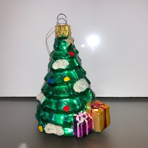 Vintage geblasen Glas grün Weihnachtsbaum Ornament, 4 ""grüne Baum Verzierung, Weihnachtsbaum Ornament, USA geblasen Glas Baum mit vorhanden."