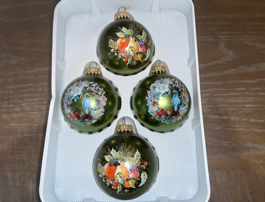 4 Vintage Krebs Glass Ornaments, Krebs Green Ornament Balls, Bluebird ...