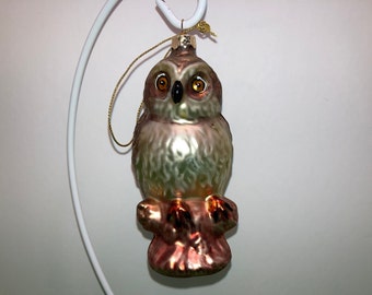 Vintage Owl Ornament, Pottery Barn Glass Owl Ornament, Vintage Style Iridescent with Gold Owl Ornament, 4" Owl Glass Ornament, Mint