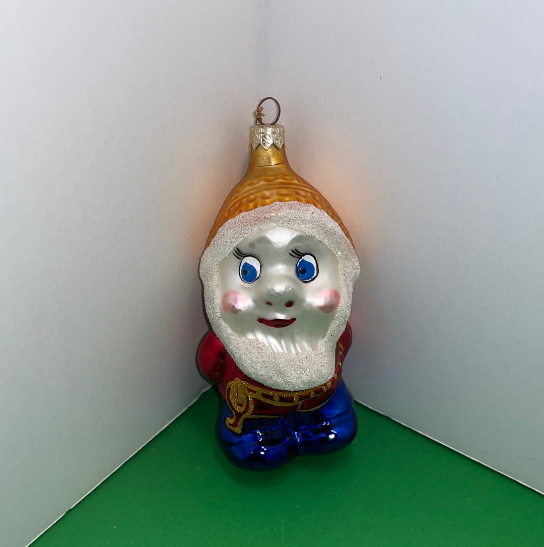 Vintage Dwarf Ornament, Red Blue Dwarf Ornament, Glass Elf Ornament