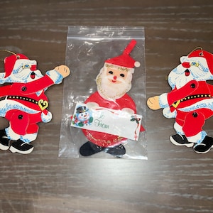 3 étiquettes de père Noël vintage, étiquettes de père Noël en carton articulé, étiquette-cadeau de père Noël en feutre du Japon 6" , étiquettes de père Noël, étiquette cadeau 2 faces 1960, éphémères de Noël