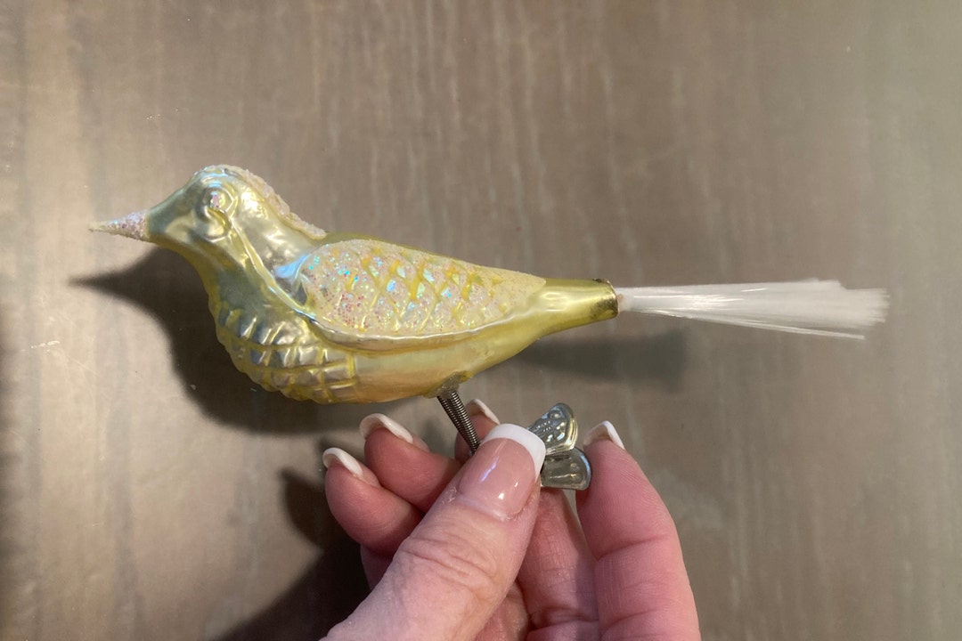 Vintage Clip on Bird Ornament Blown Glass Gold Bird Ornament Etsy