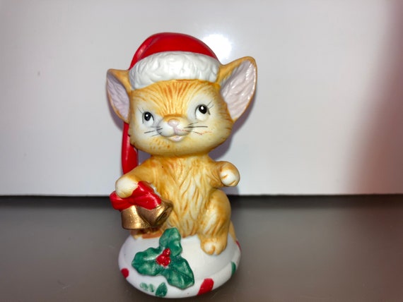Statuette De Chat Avec Bonnet Rouge Pour Décoration Noël - 14cm, Résine, Style Campagne, Neuf