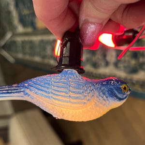 Vintage Blue Bird Light Bulb, Blue White Christmas Light Bulb, Bird Bulb, Bluebird Light Bulb, Vintage Bird Lightbulb, Painted Light bulb