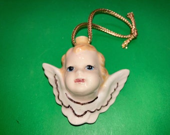 Vintage Porcelain Angel Ornament, Porcelain Cherub Ornament, 1987 Studio Art Angel, Gold Trimmed Angel Ornament