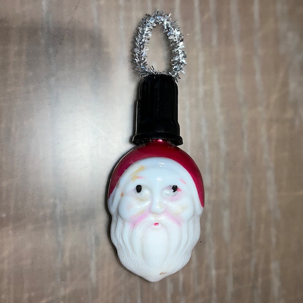 Vintage Santa Light Bulb Ornament, Santa Head Christmas Light Bulb ornament, Red White Santa Bulb Ornament, Painted Santa Ornament