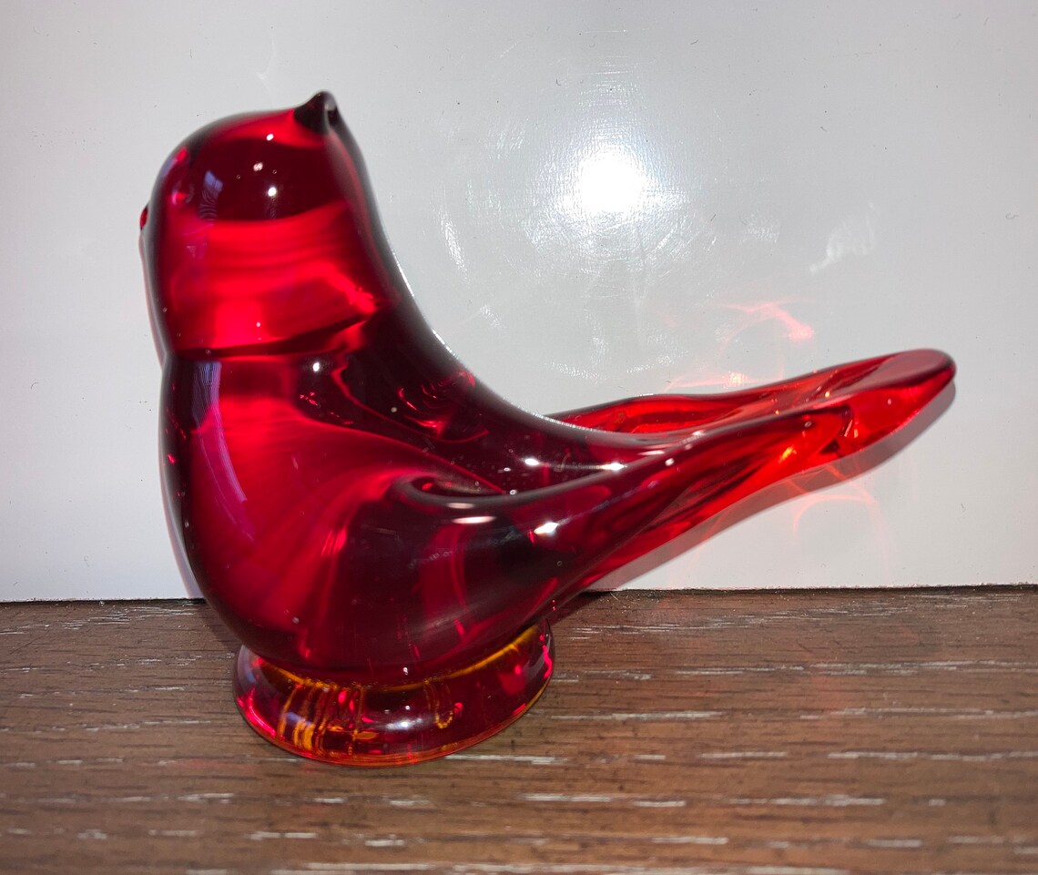 Large Blown Glass Red Cardinal Bird Red Glass Cardinal Bird Etsy