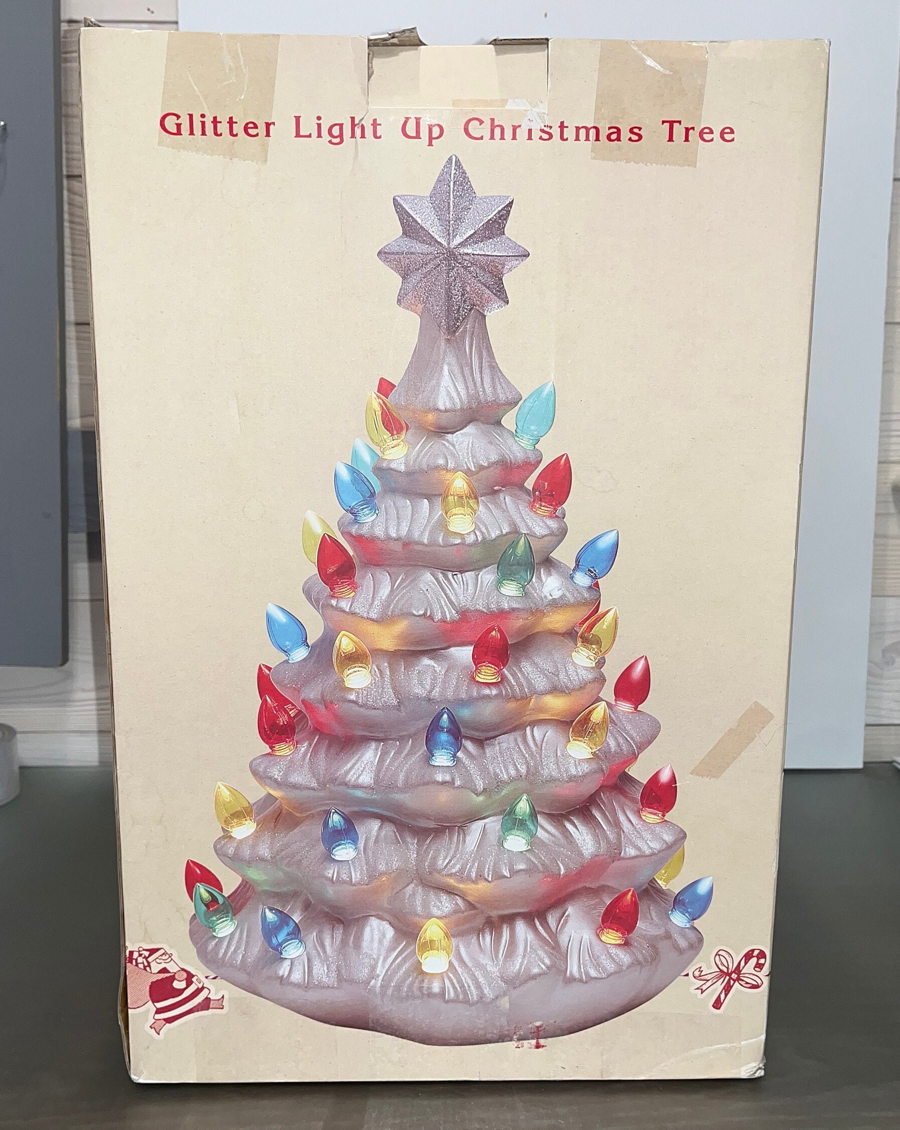 Vintage White Glittered Ceramic Tree, 18 1/2