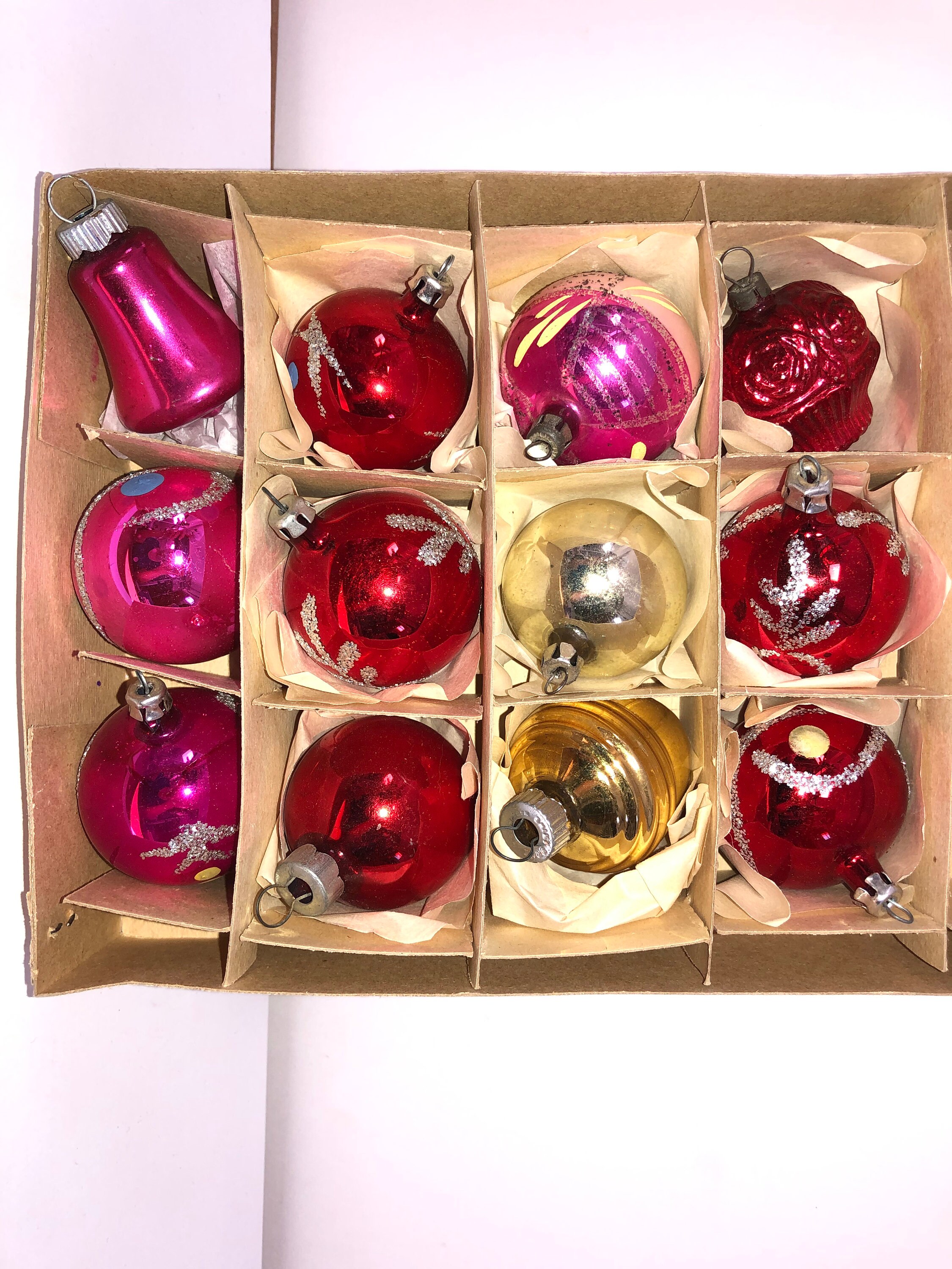 12 Vintage German Poland Ornaments, Shiny Brite UFO Ornament