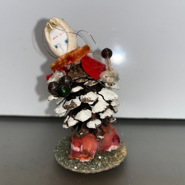 Vintage Pine Cone Elf, Japan Pine Cone Figure, Vintage Pine Cone Christmas Figure, Vintage Mercury Balls, Gnome Pine Cone Pipe Cleaner