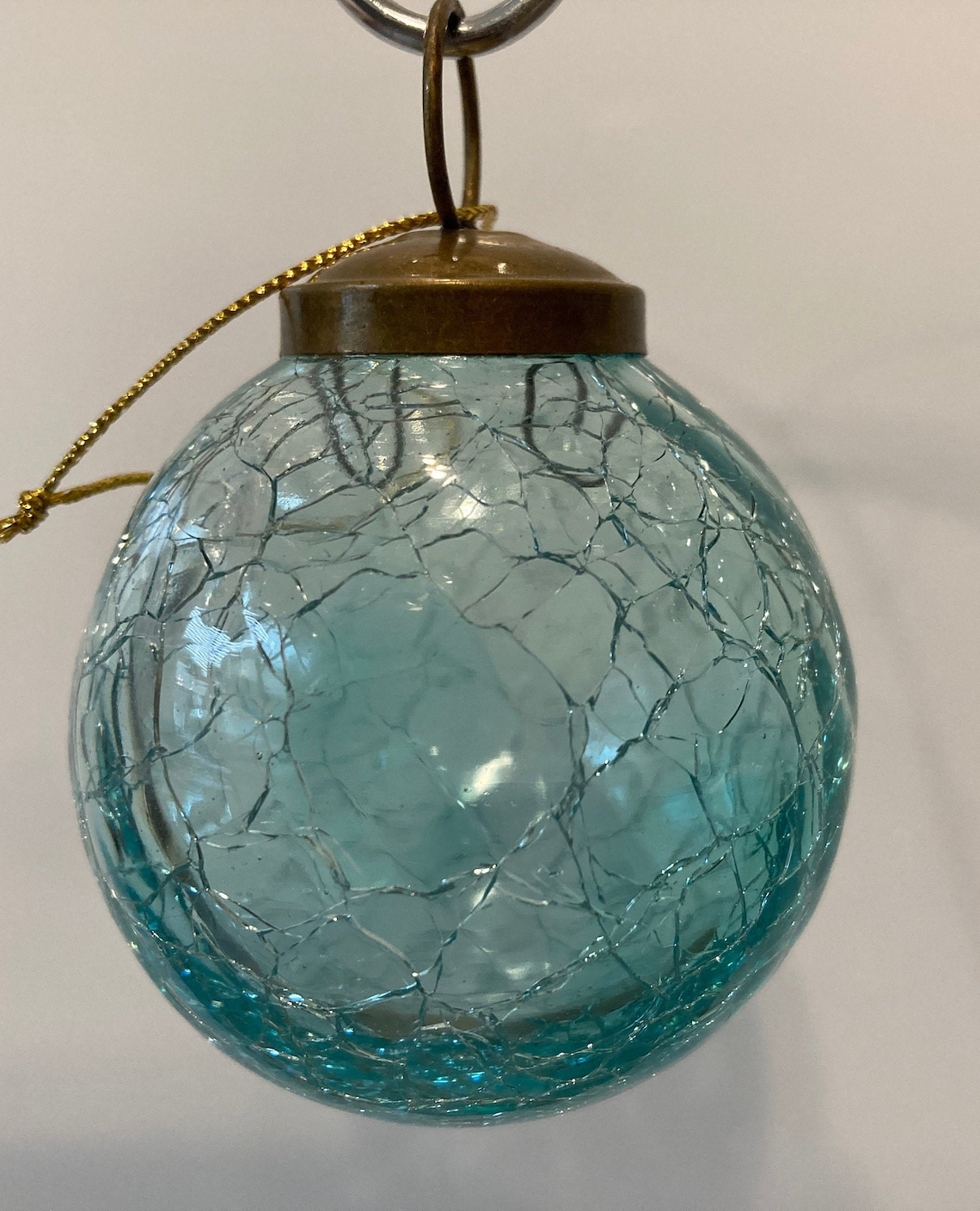 Kugel Turquoise Blue Ornament Blue Crackle Glass Ornament Etsy