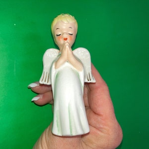 Vintage Lefton Praying Angel, White Praying Angel Figure, Vintage Lefton Angel Napkin Ring, Lefton Angel White Dress Halo, Angel Candle