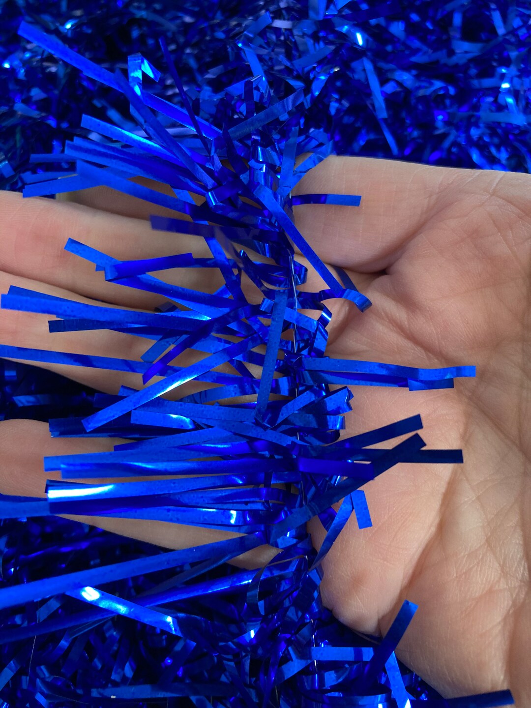 40' Vintage Tinsel Garland, Blue Tinsel Garland, Metallic Royal Blue Tree Tinsel, Blue Tree