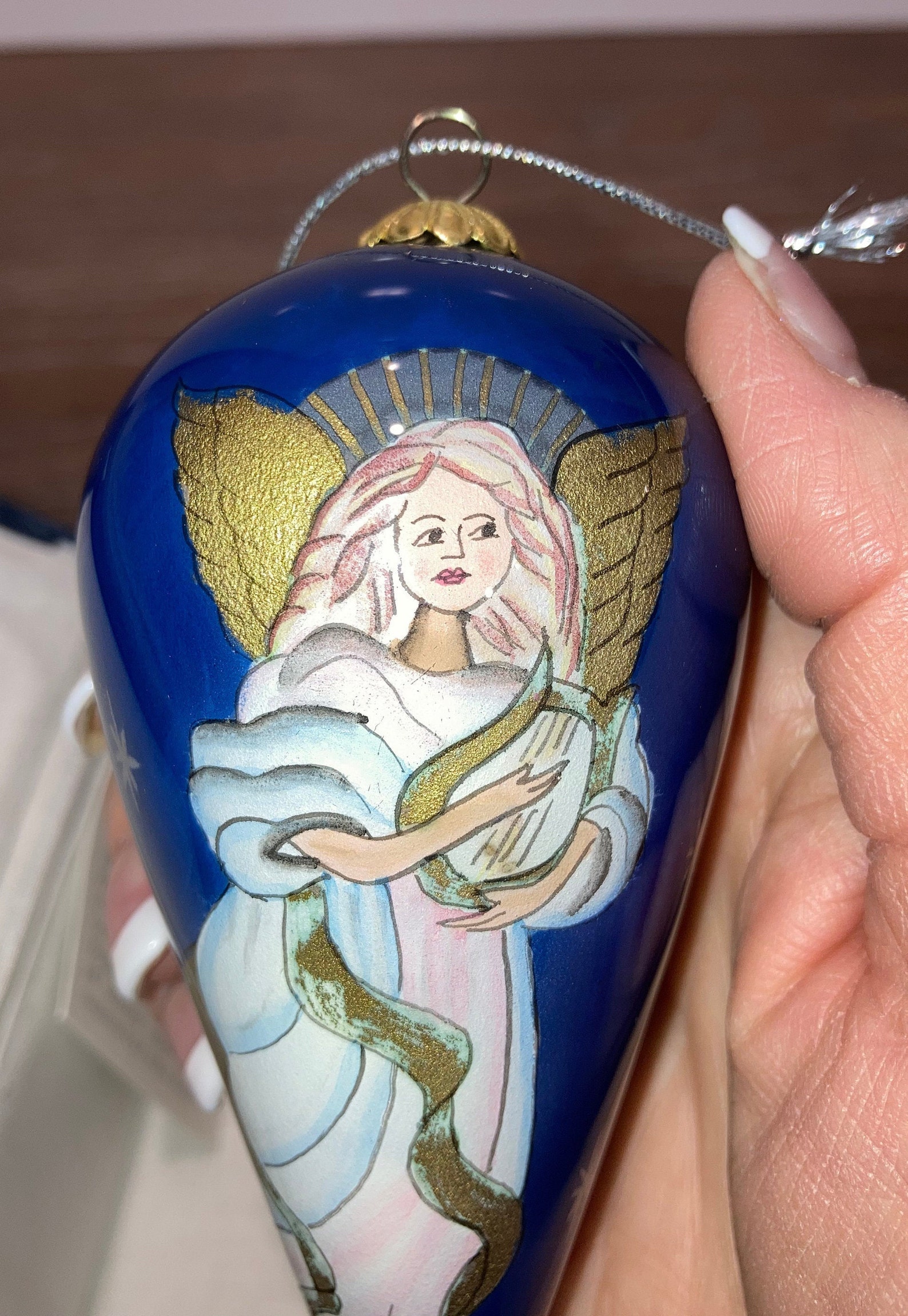 Li Bien White Angel Ornament Hand Painted Glass Beautiful Etsy