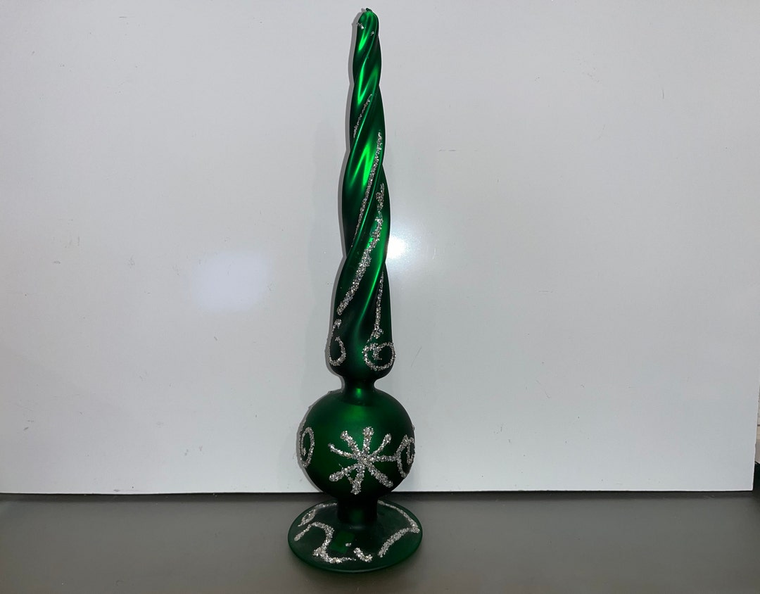 Vintage Green Blown Glass 14 Tree Topper, Dept 56 Glass Spire Tree