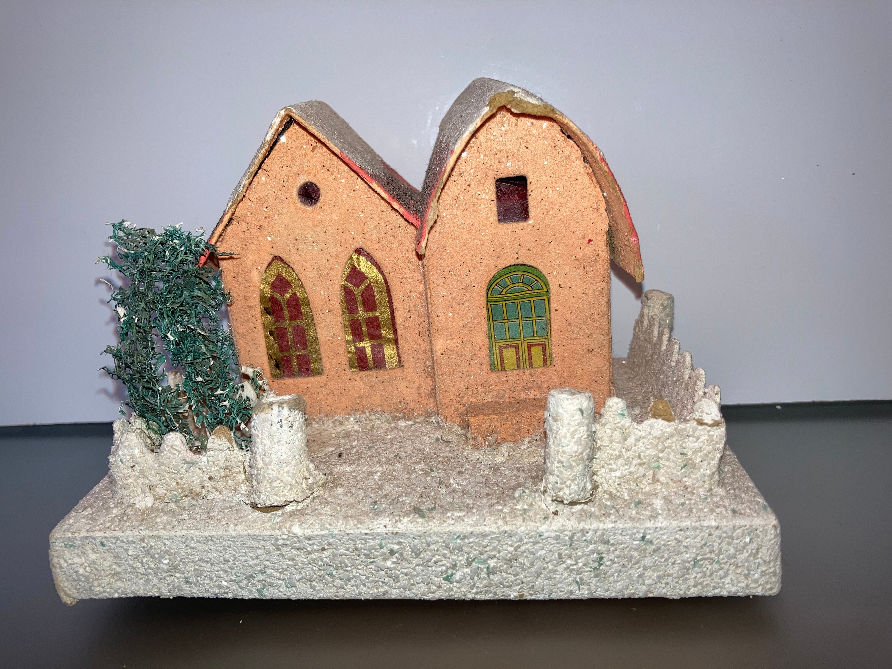 Vintage Large Putz Houses Peach Cardboard Mica House Vintage Etsy