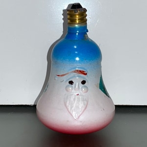 Vintage Santa Light Bulb Ornament, Santa Head Christmas Light Bulb ornament, Red White Santa Bulb Bell Ornament, Painted Santa Ornament