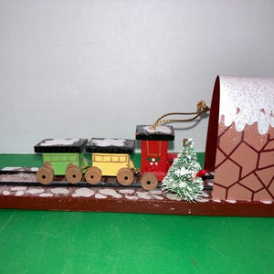 Vintage Wooden Christmas Train, Vintage Wooden Train Ornament, Painted Wooden Train, Christmas Train on Train Tracks, Wooden Train Tunnel