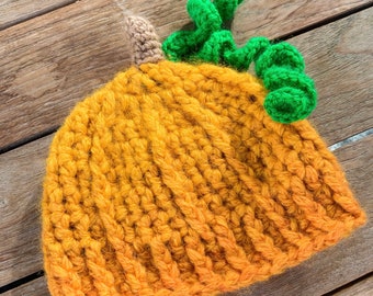 Pumpkin Baby Hat Pdf Pattern - Newborn Halloween and Fall Beanie For Baby Photography, DIY Baby Shower Gift