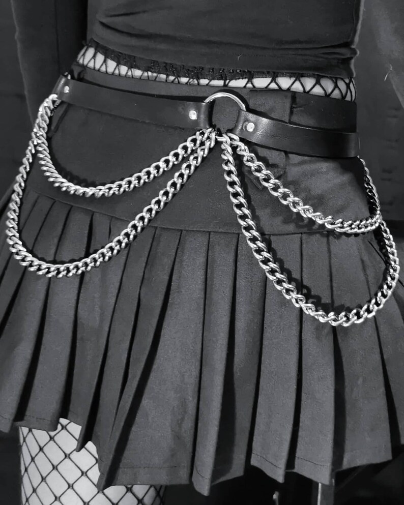 punk style LORIEN Leather chain belt Gothic Genuine leather belt with chains handcrafted in Italy by Ugly grunge luxury