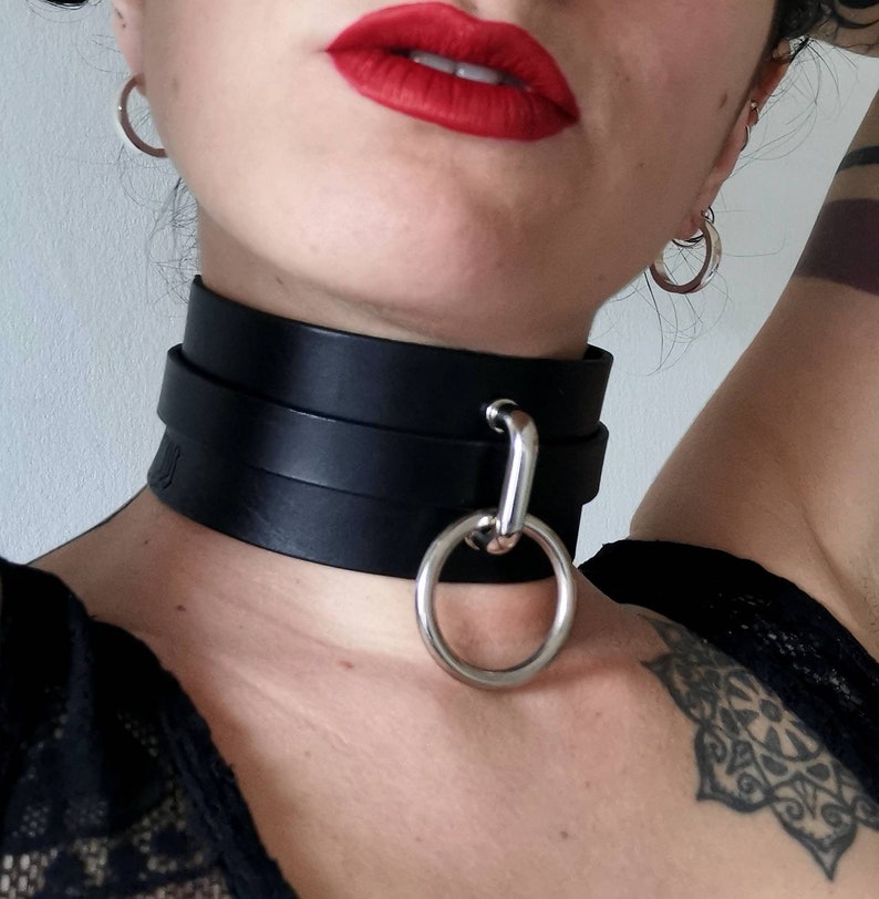 gothic REBELION leather choker O-ring big collar bdsm dark alternative style -luxury leather handcrafted in Italy by Ugly