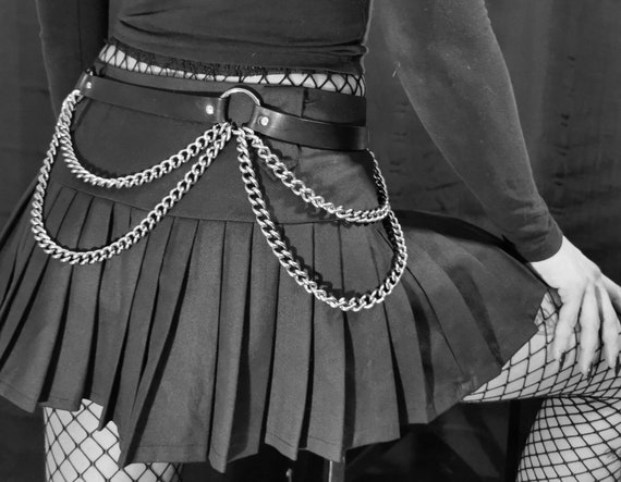 punk style LORIEN Leather chain belt Gothic Genuine leather belt with chains handcrafted in Italy by Ugly grunge luxury