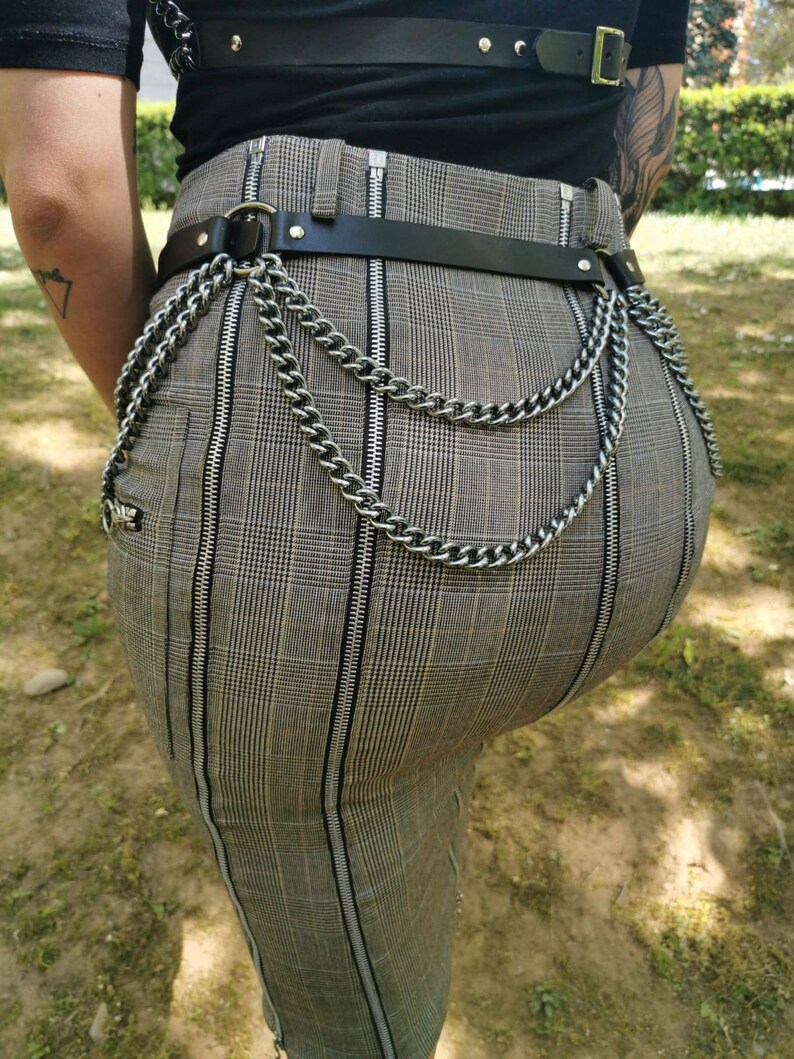 punk style LORIEN Leather chain belt Gothic Genuine leather belt with chains handcrafted in Italy by Ugly grunge luxury