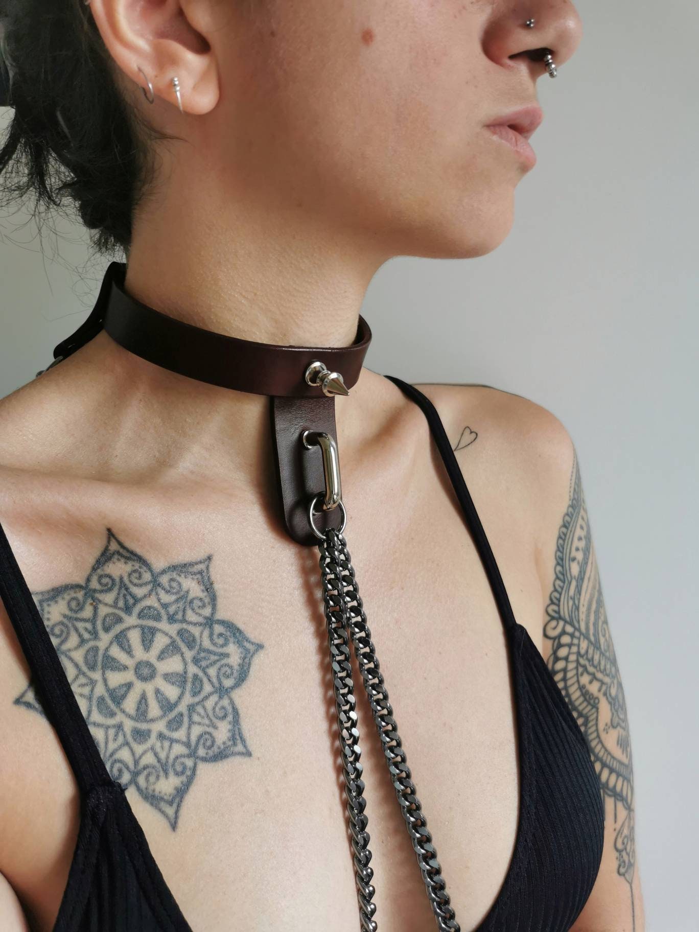 ANDROMEDA Body Chain Collar Leather Choker Genuine Leather pic