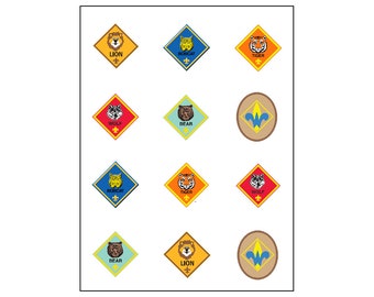 CUB Scout Ranks Cupcake Edible decoration sheet 12 ct. Image frosting topper Boy scouts Eagle emblem Rank party custom cake personalized